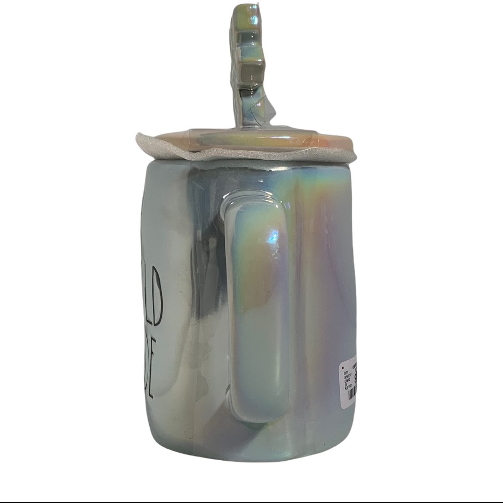 ‼️SOLD‼️ RAE DUNN “BABY IT’S COLD OUTSIDE” Mug Iridescent Blue Snowflake Topper - Picture 3 of 10